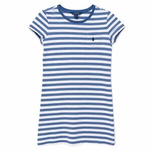 Polo Ralph Lauren Girls Blue White Striped Pocket T-Shirt Dress Size L 12-14